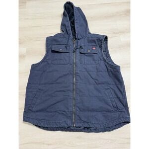 Wrangler Navy Canvas Lined Hooded Zip Up Vest Size 3XL Logo Heavyweight Quilted